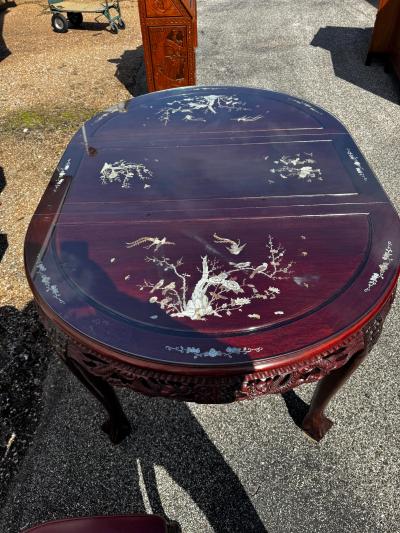 Rosewood with Mother of Pearl Inlay Chinese Chippendale Carved Dining Table