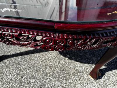 Rosewood with Mother of Pearl Inlay Chinese Chippendale Carved Dining Table