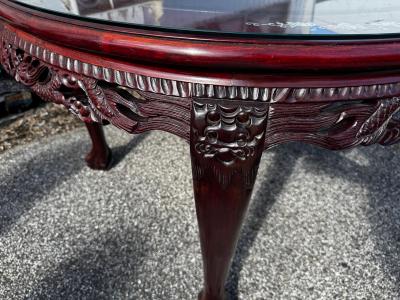 Rosewood with Mother of Pearl Inlay Chinese Chippendale Carved Dining Table