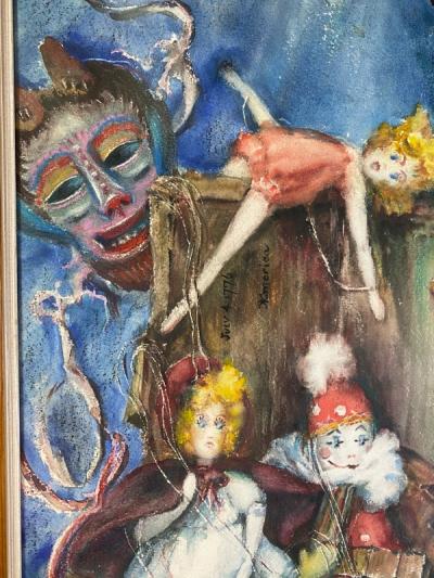 Roslyn Starr SURREAL MARIONETTES AND VIOLIN WATERCOLOR BY ROSLYN STARR