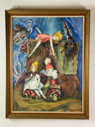 Roslyn Starr SURREAL MARIONETTES AND VIOLIN WATERCOLOR BY ROSLYN STARR