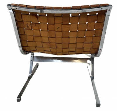 Ross F Littell Mid Century Pair of Lounge Chairs by Ross Littell for ICF Cognac Leather Italy