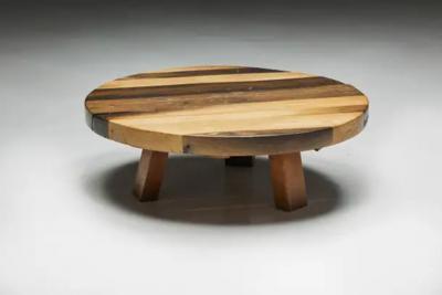 Round Artisan Wooden Coffee Table France 1950s