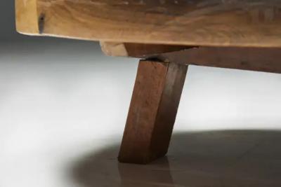 Round Artisan Wooden Coffee Table France 1950s