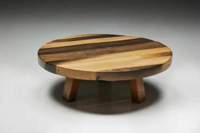 Round Artisan Wooden Coffee Table France 1950s