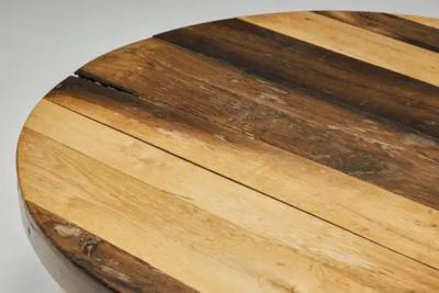 Round Artisan Wooden Coffee Table France 1950s