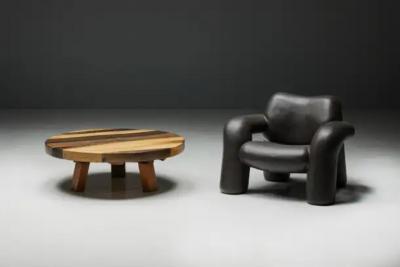 Round Artisan Wooden Coffee Table France 1950s