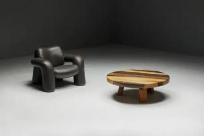 Round Artisan Wooden Coffee Table France 1950s