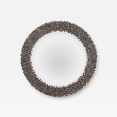 Round Artist Made Mirror of Grey Kyanite Minerals 