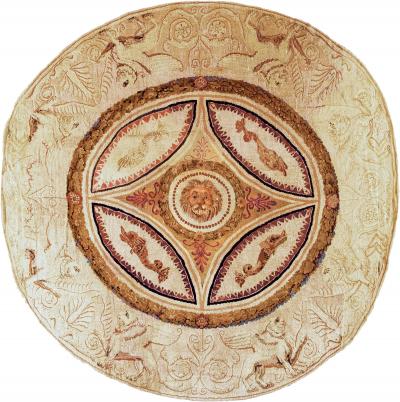 Round Authentic English Axminster Animal Handmade Wool Rug