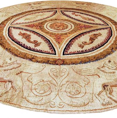 Round Authentic English Axminster Animal Handmade Wool Rug