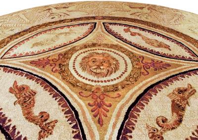 Round Authentic English Axminster Animal Handmade Wool Rug