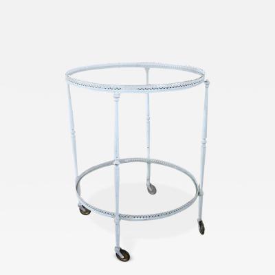 Round Bar Cart in White Lacquered Brass and Two Glass Tops 1980s
