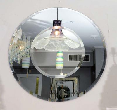 Round Beveled Mirror with Bold Smoke Glass Border