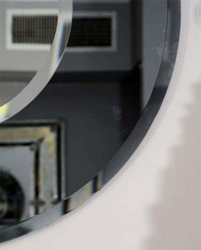Round Beveled Mirror with Bold Smoke Glass Border