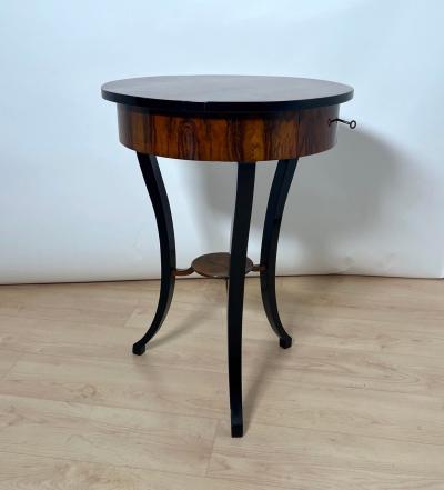 Round Biedermeier Sewing Table Walnut Ebonized Legs South Germany circa 1825