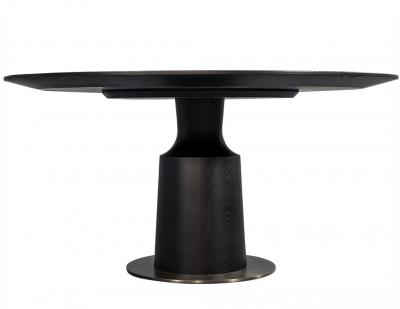 Round Black Oak Dining Table with Bottle Neck Base