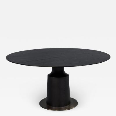 Round Black Oak Dining Table with Bottle Neck Base