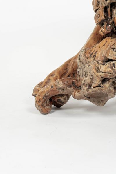 Round Bluestone Top Natural Root Wood Base Table