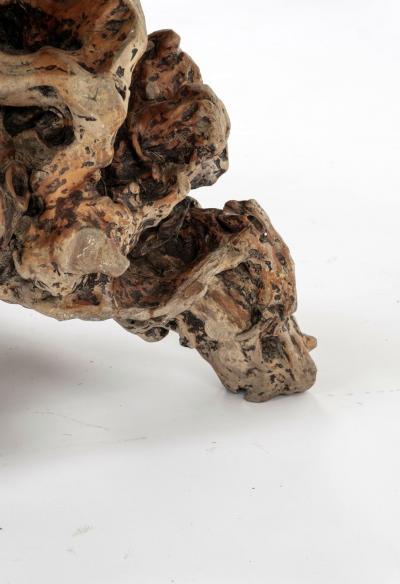 Round Bluestone Top Natural Root Wood Base Table