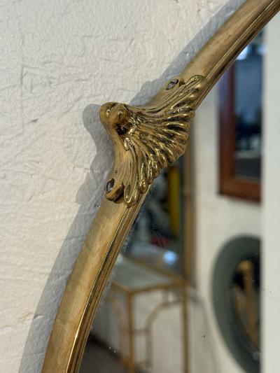 Round Brass Framed Wall Mirror with Decorative Mounts Italy 1960s