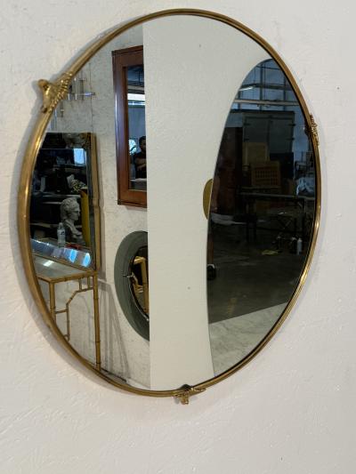 Round Brass Framed Wall Mirror with Decorative Mounts Italy 1960s