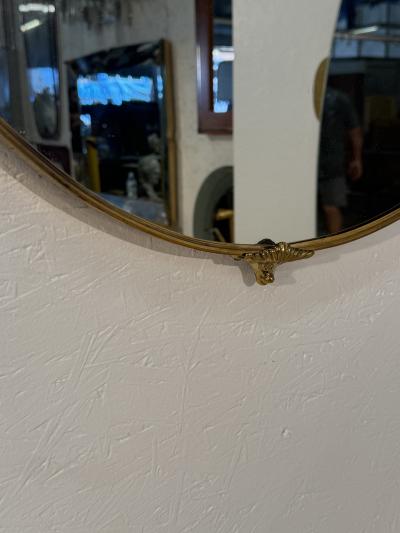 Round Brass Framed Wall Mirror with Decorative Mounts Italy 1960s