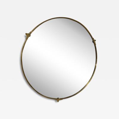 Round Brass Framed Wall Mirror with Decorative Mounts Italy 1960s