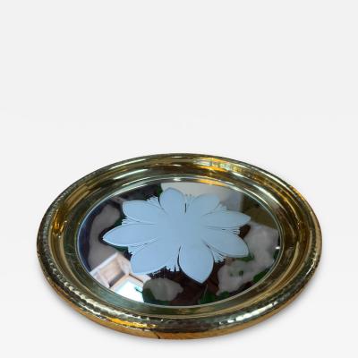 Round Brass Tray with Floral Mirrored Glass