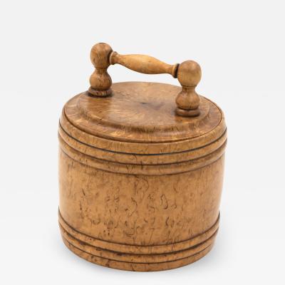 Round Carved Birch Treenware Tobacco Jar With Handle Top