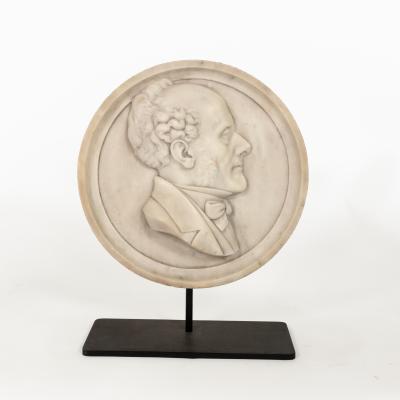Round Carved Marble Plaque Of A Gentleman On Later Iron Stand French circa 1870