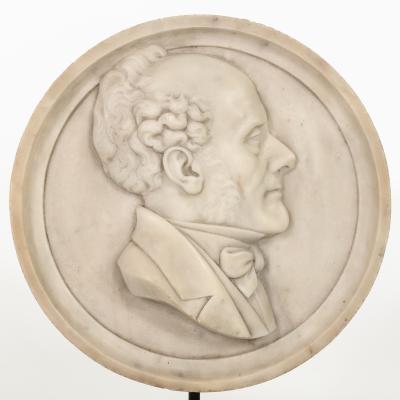 Round Carved Marble Plaque Of A Gentleman On Later Iron Stand French circa 1870
