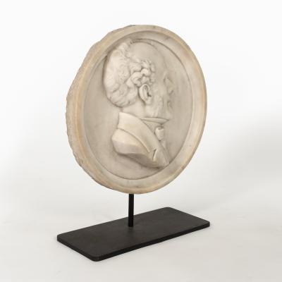Round Carved Marble Plaque Of A Gentleman On Later Iron Stand French circa 1870