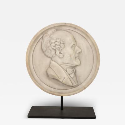 Round Carved Marble Plaque Of A Gentleman On Later Iron Stand French circa 1870