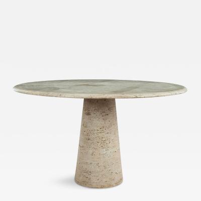 Round Cream Color Travertine Dining Table in Style of Angelo Mangiarotti