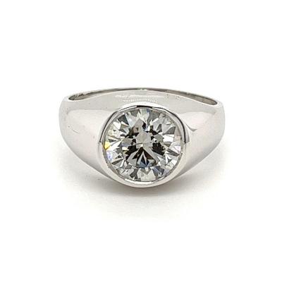 Round Cut Lab Grown Diamond in 14K White Gold Bezel Set Mens Solitaire Ring