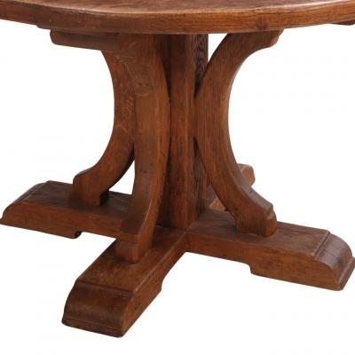 Round French Oak Brutalist Dining Table with Hand Gouged Tabletop C 1940