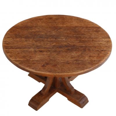 Round French Oak Brutalist Dining Table with Hand Gouged Tabletop C 1940