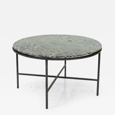Round Iron base Cocktail Table with Green Marble Top France 1960s