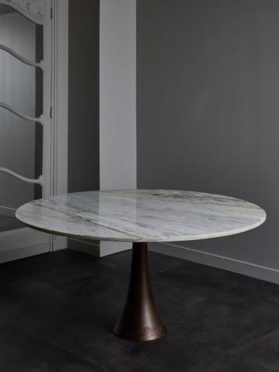 Round Large Pedestal Table in Marble and Metal