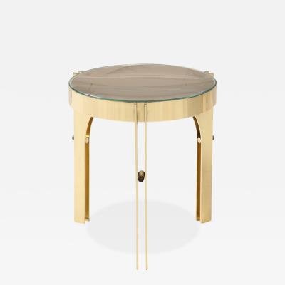 Round Martini Drinks Side Table in Brass with Bronze Optical Glass Italy