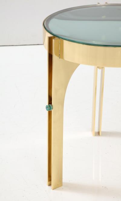 Round Martini Drinks Side Table in Brass with Soft Green Optical Glass Italy