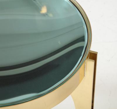 Round Martini Drinks Side Table in Brass with Soft Green Optical Glass Italy