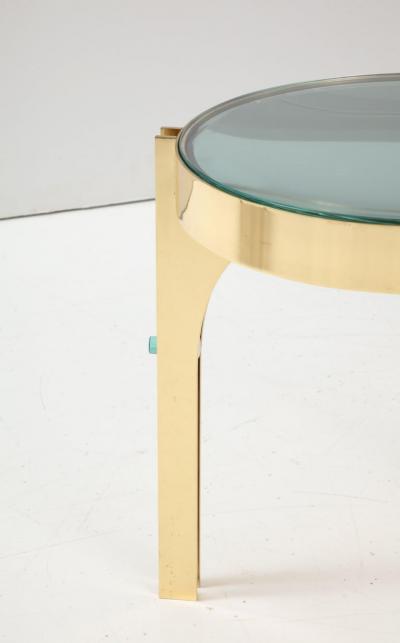 Round Martini Drinks Side Table in Brass with Soft Green Optical Glass Italy