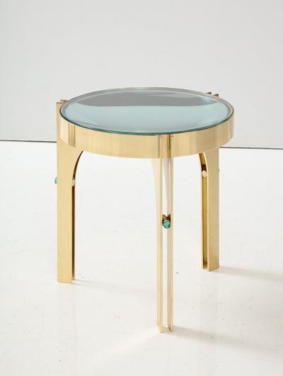 Round Martini Drinks Side Table in Brass with Soft Green Optical Glass Italy