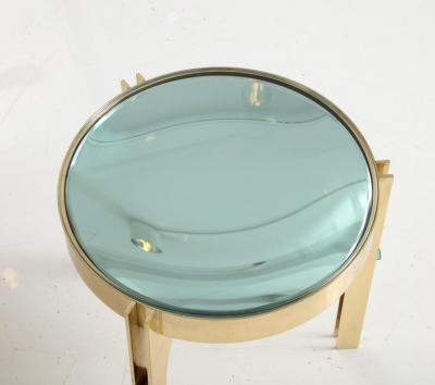 Round Martini Drinks Side Table in Brass with Soft Green Optical Glass Italy