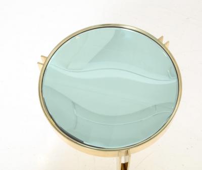 Round Martini Drinks Side Table in Brass with Soft Green Optical Glass Italy