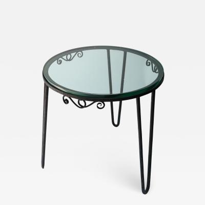 Round Metal 1960s Italian Side Table with Glass Top