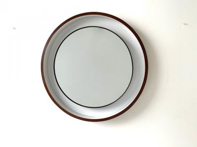 Round Mid Century Backlit Vanity Mirror with Walnut Frame Italy 1960s