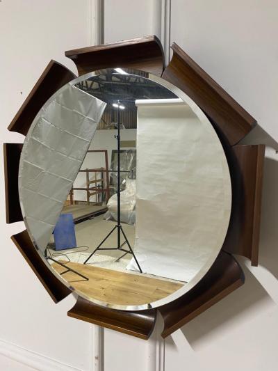 Round Mid Century Modern Wooden Mirror